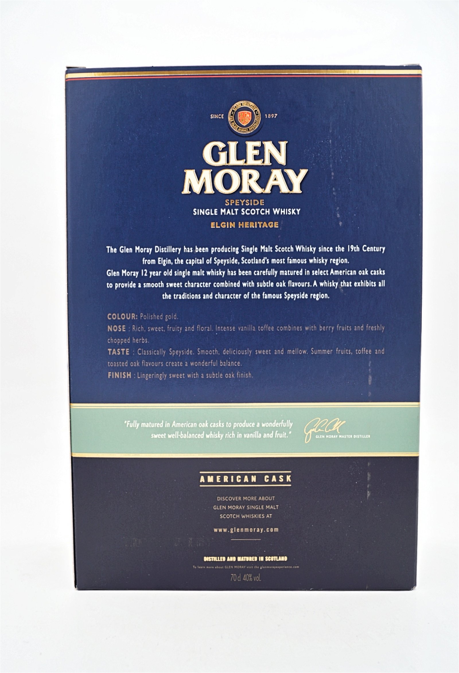 Glen Moray 12 Jahre Elgin Heritage American Cask Single Malt Scotch Whisky inkl. 2 Gläser