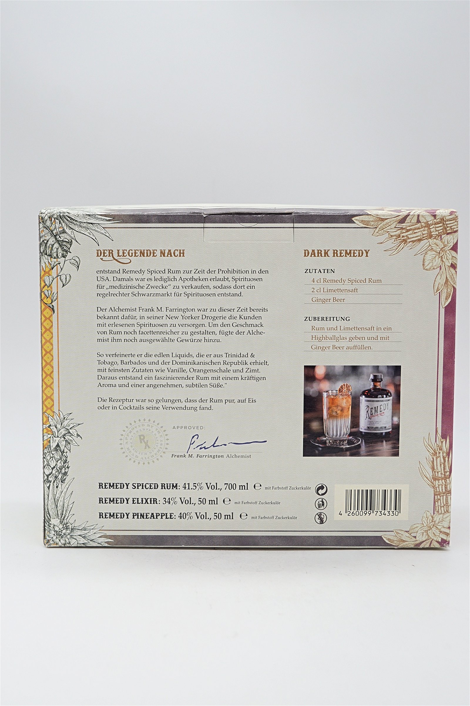 Remedy Spiced Rum Geschenkset mit  Miniatur Elixir u. Pineapple 50ml