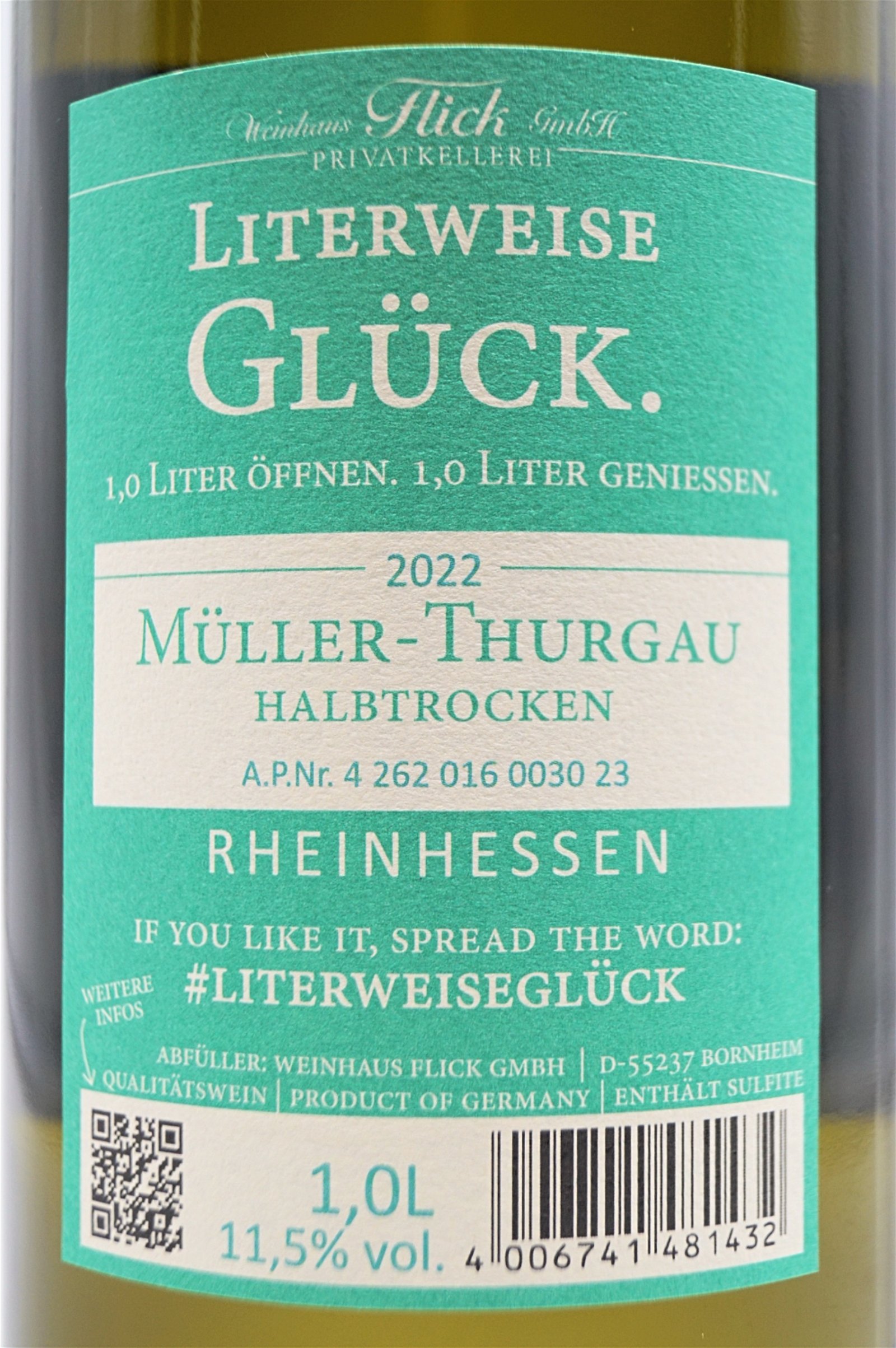 Weinhaus Flick MÜLLER THRUGAU Halbtrocken Literweise Glück