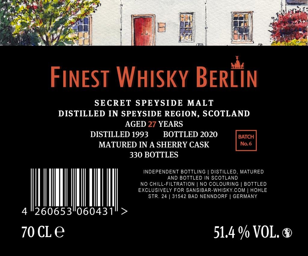 Sansibar Whisky 27 Jahre Secret Speyside Malt 1993/2020 Finest Whisky Berlin Batch 6
