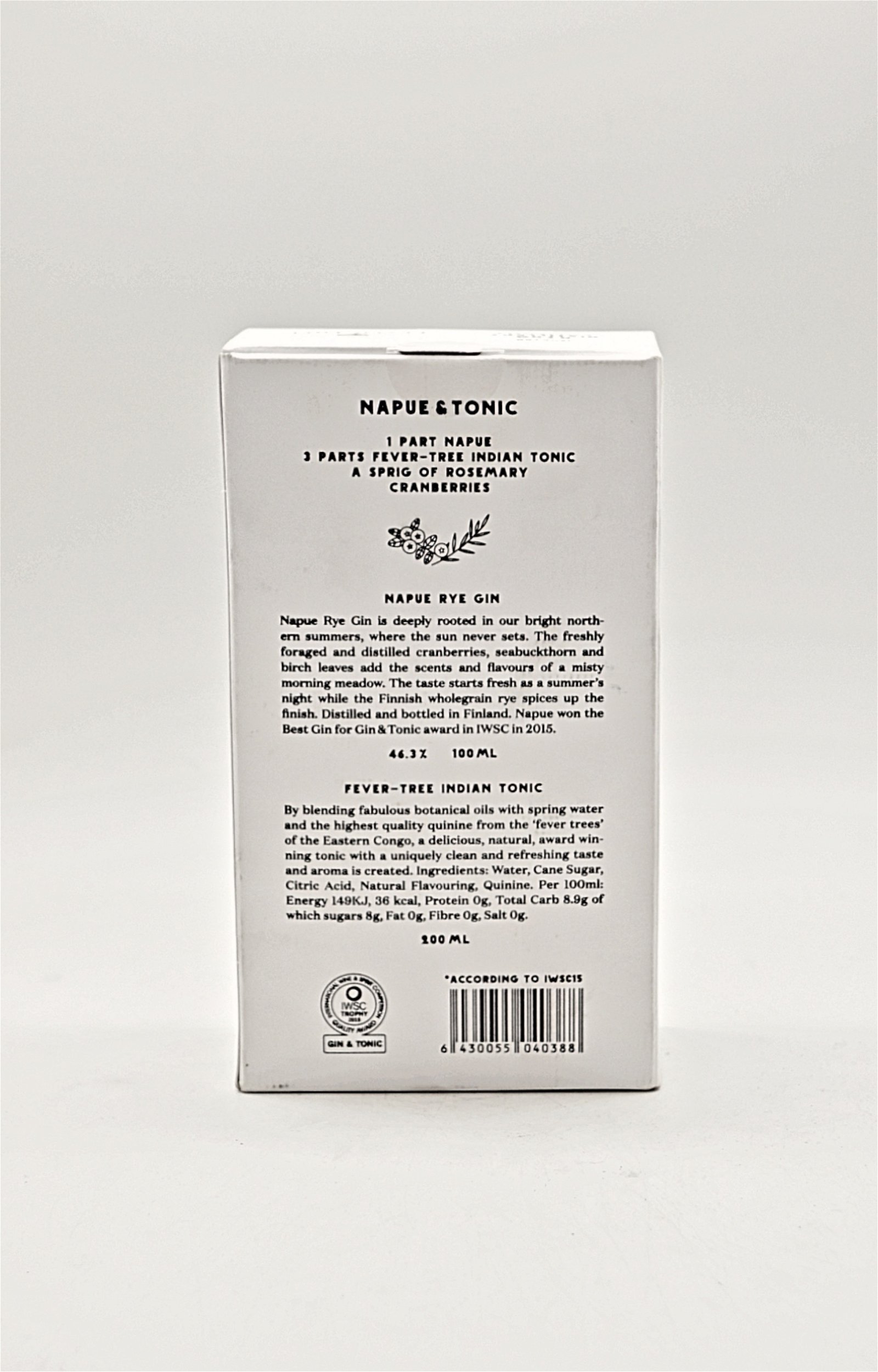 Kyrö Napue Rye Gin (0,1l) + Fever Tree Indian Tonic (0,2l)