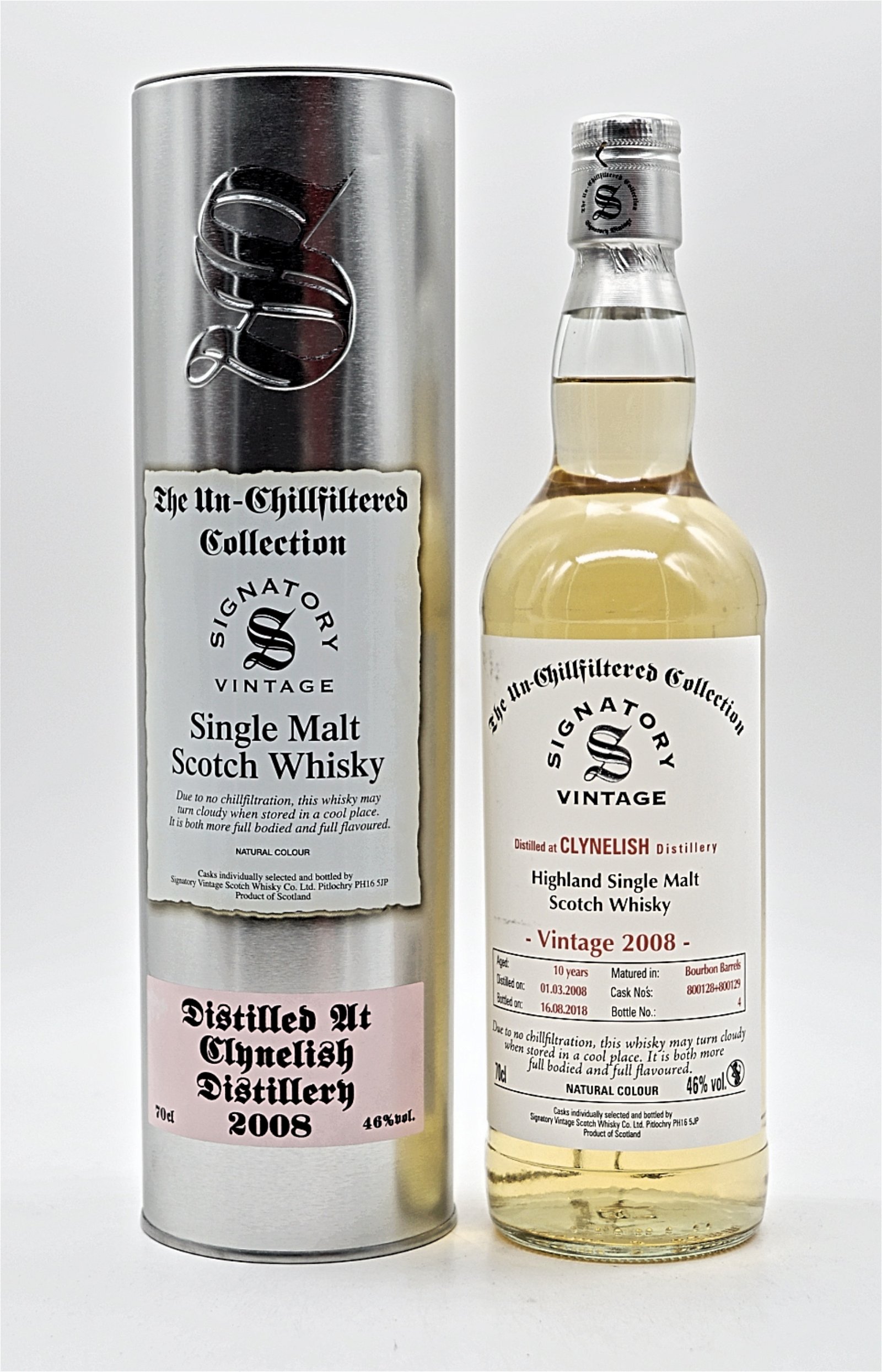 Signatory Vintage The Un-Chillfiltered Collection Clynelish Distillery 2008/2018 Casks 800128+800129 Single Malt Scotch Whisky