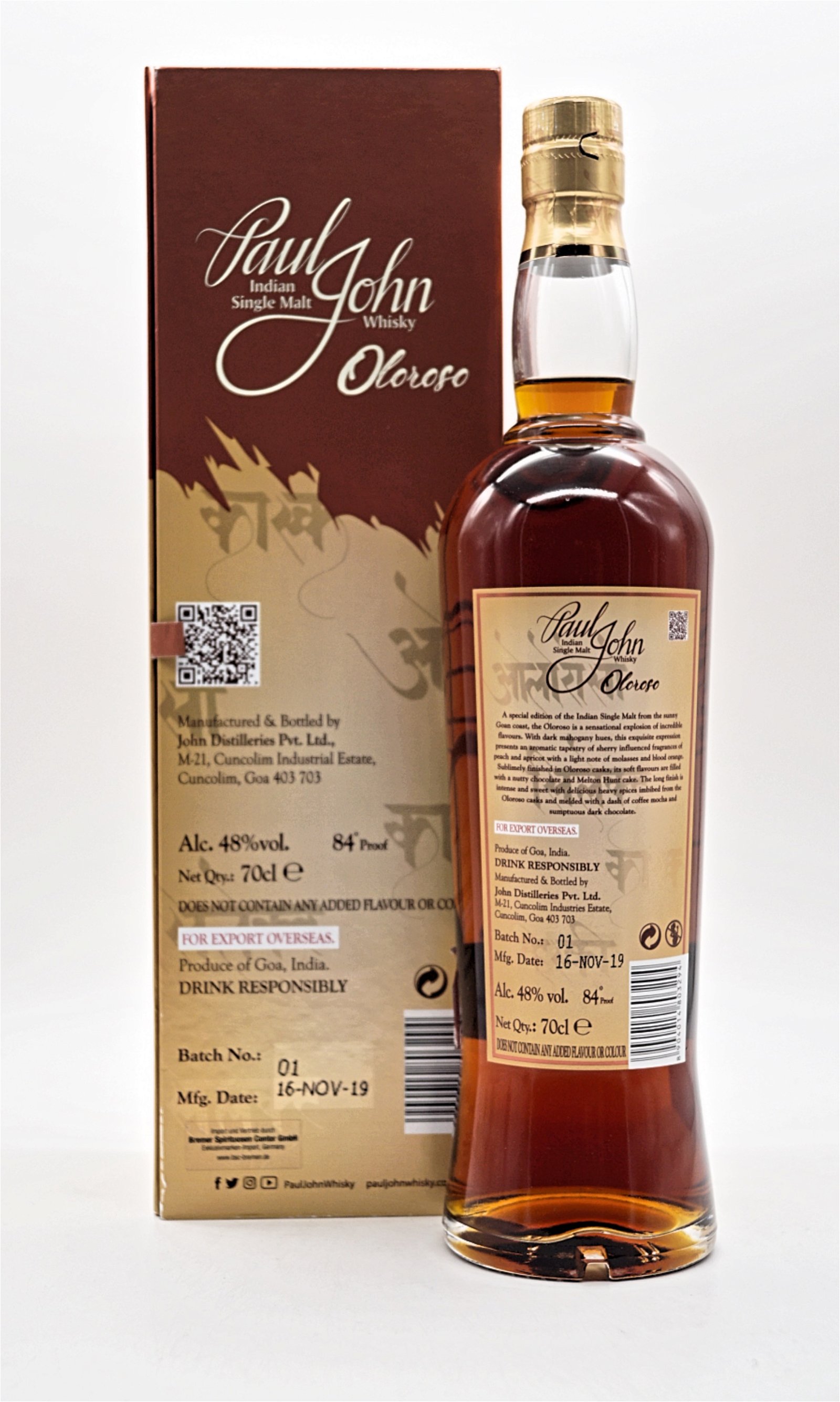 Paul John Oloroso Select Cask Batch 1 Indian Single Malt Whisky 
