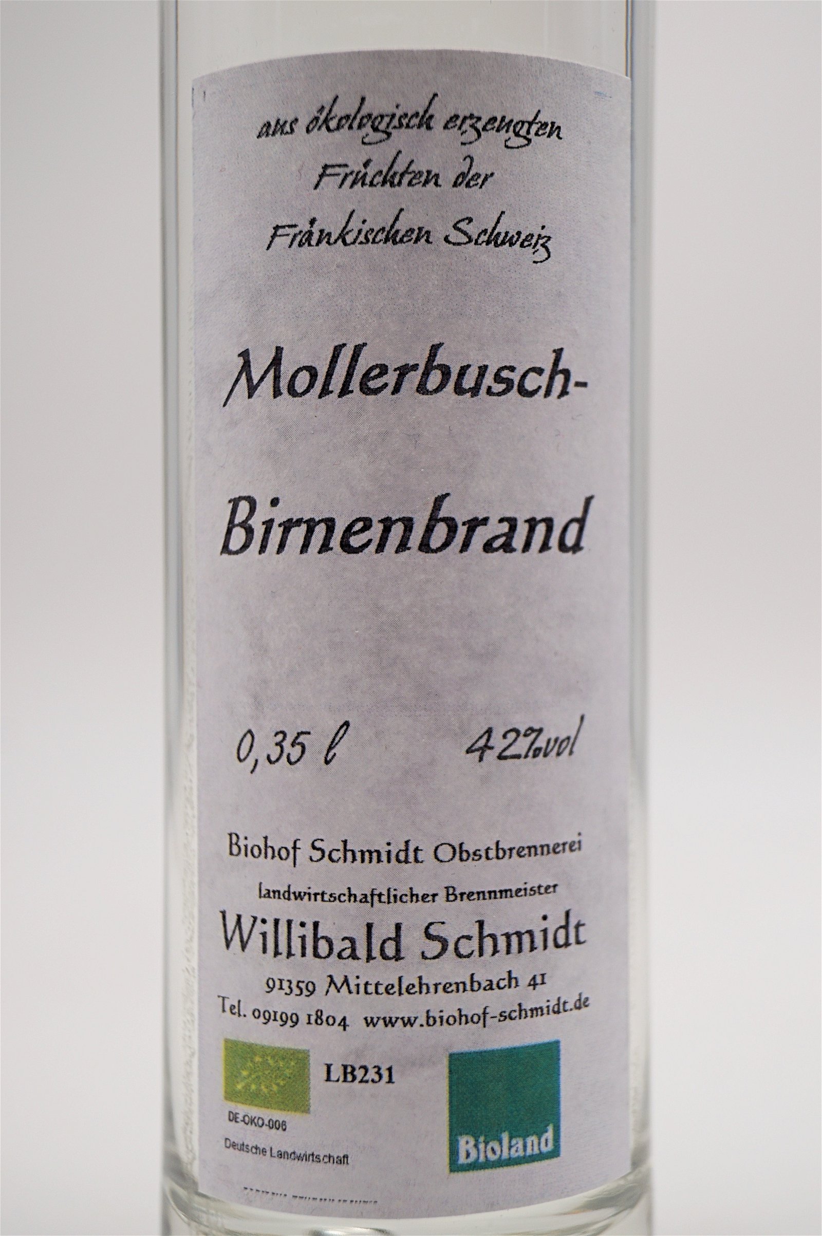 Obstbrennerei Biohof Schmidt Bio Mollabusch-Birnenbrand