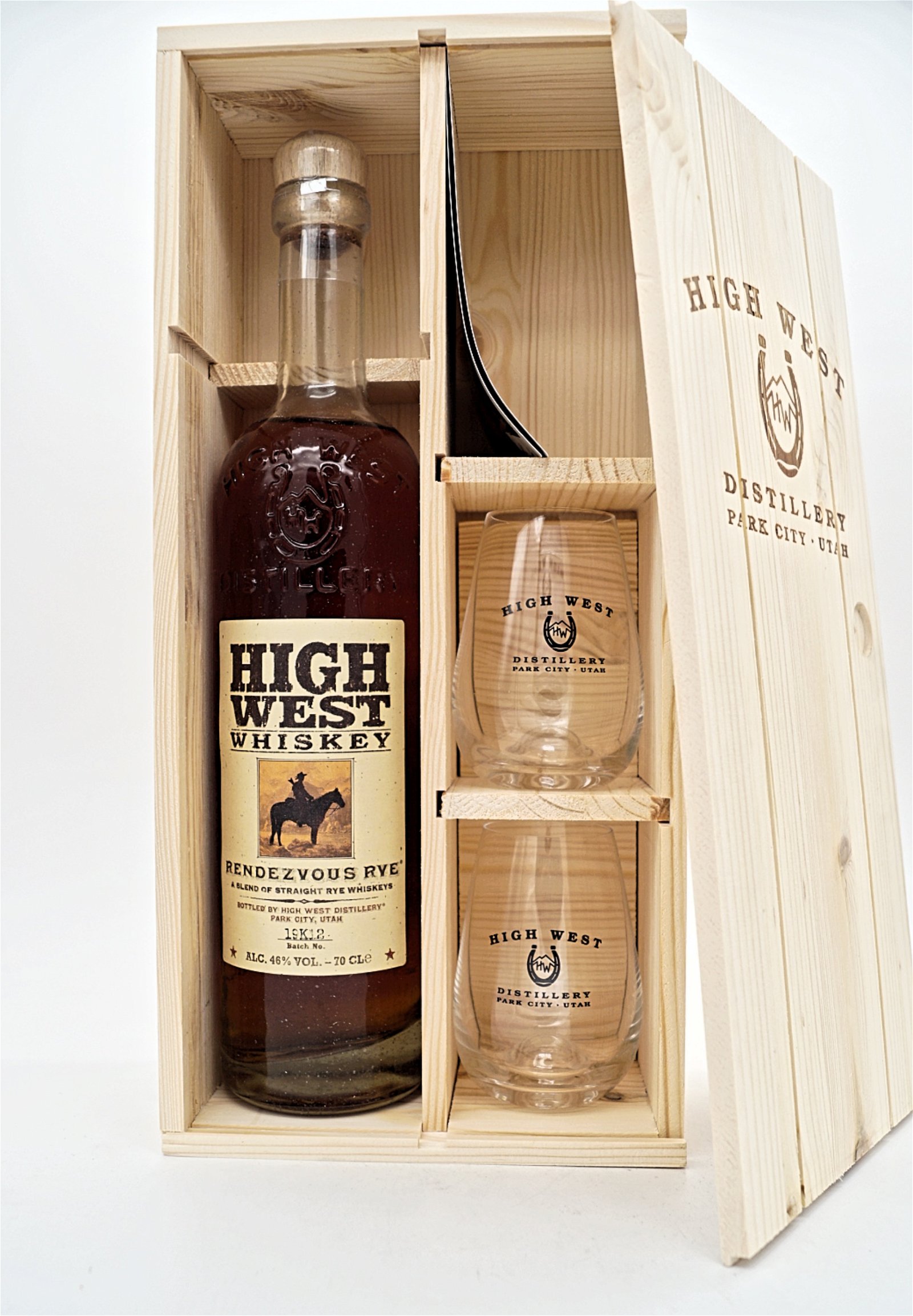 High West Rendezvous Rye Straight Rye Whiskey Holzbox inkl. 2 Gläser