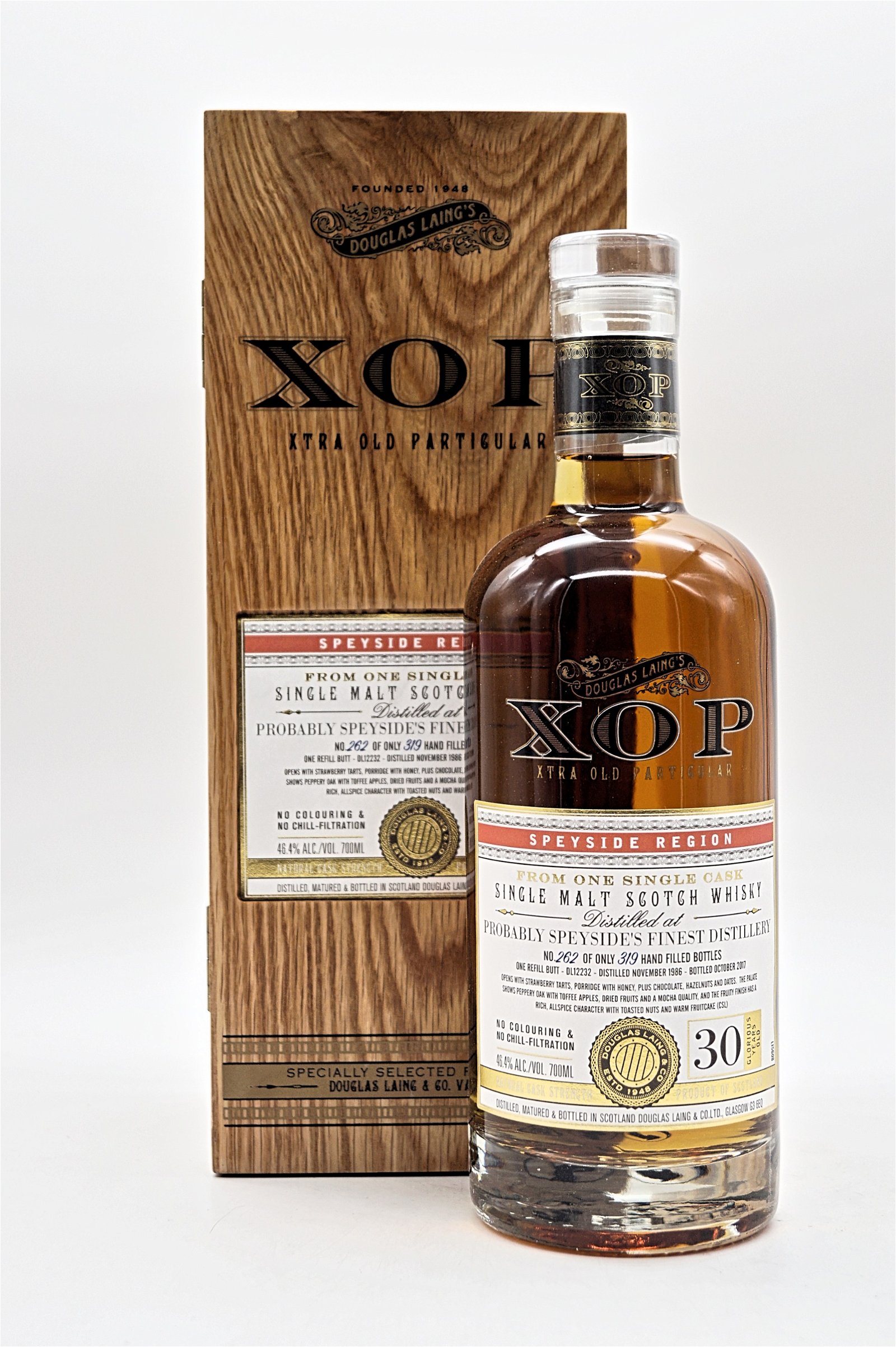 XOP Xtra Old Particular Probably Speysides Finest Distillery 30 Jahre 1986/2017 Flasche No. 262/319 Single Cask Single Mals Scotch Whisky 