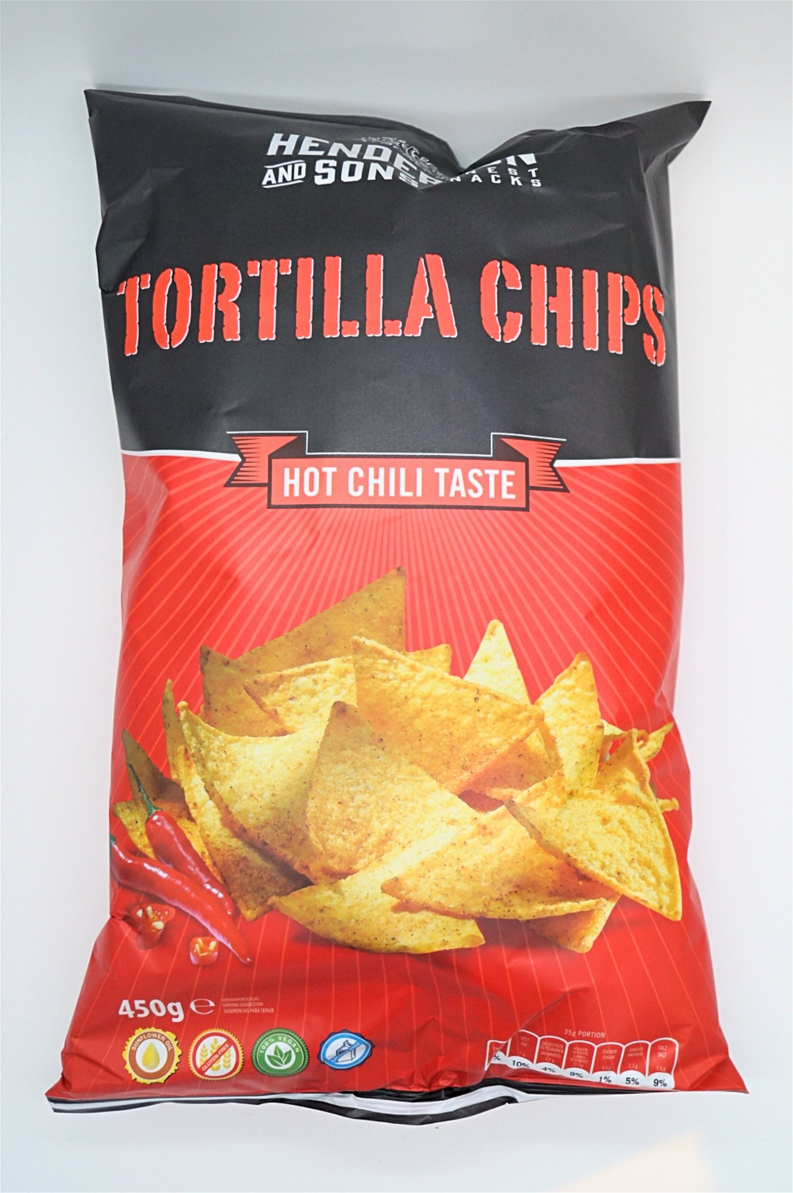 Henderson & Sons Tortilla Chips Hot Chili Taste 450g