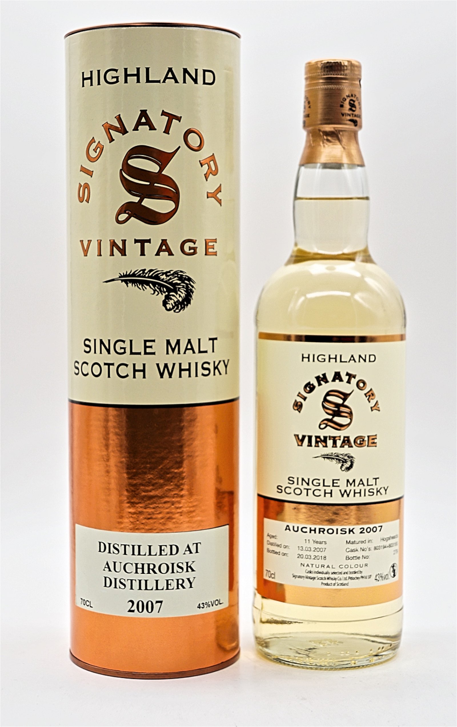 Signatory Vintage Single Malt Scotch Whisky Auchroisk Distillery 2007/2018 Cask 803194+803195 279 Fl.