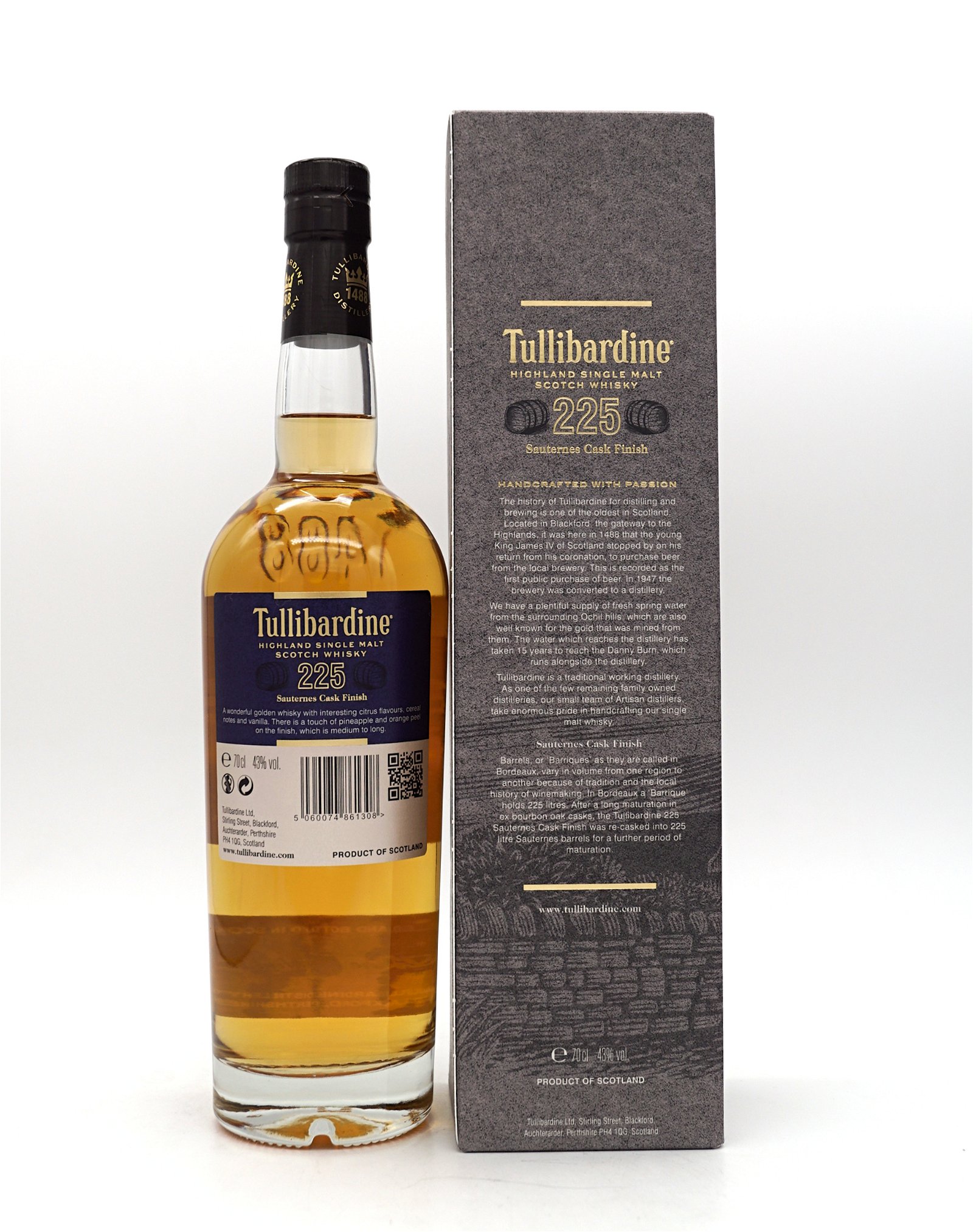 Tullibardine 225 Sauternes Cask Finish Highland Single Malt Scotch Whisky 