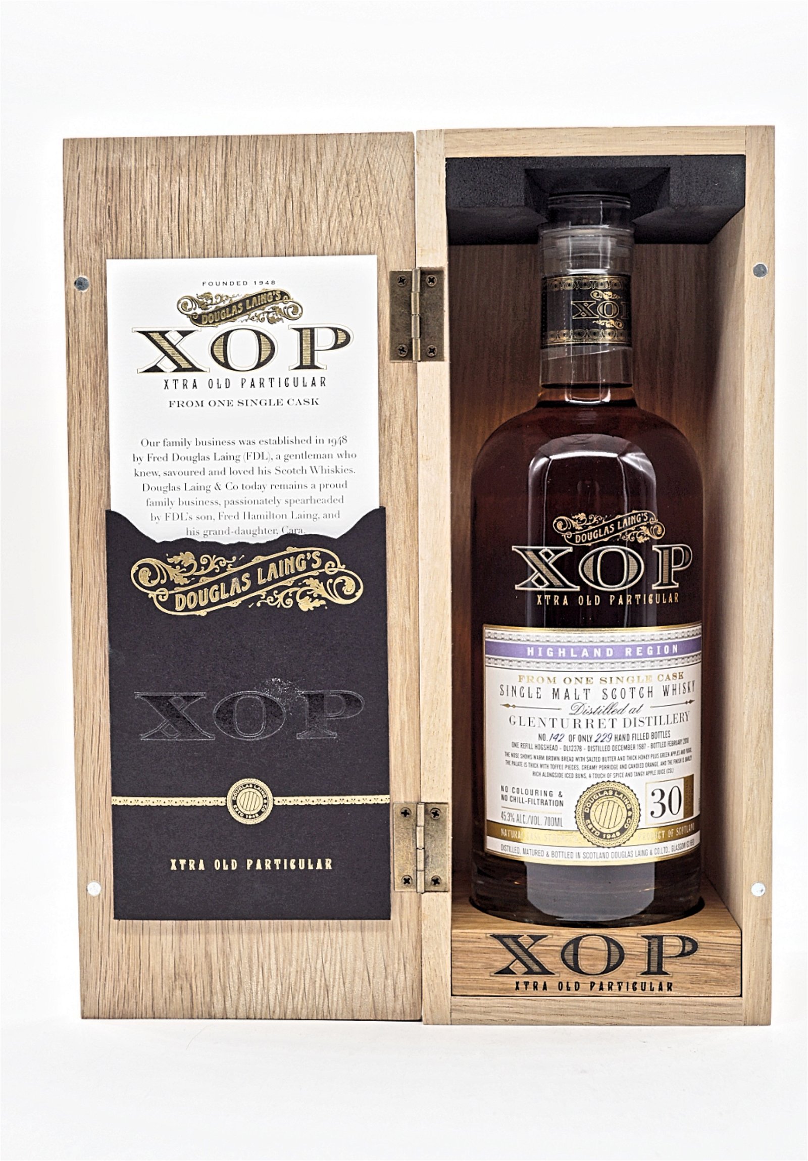 XOP Xtra Old Particular Glenturret 30 Jahre 1987/2018 Flasche No.142/229 Single Cask Single Malt Scotch Whisky