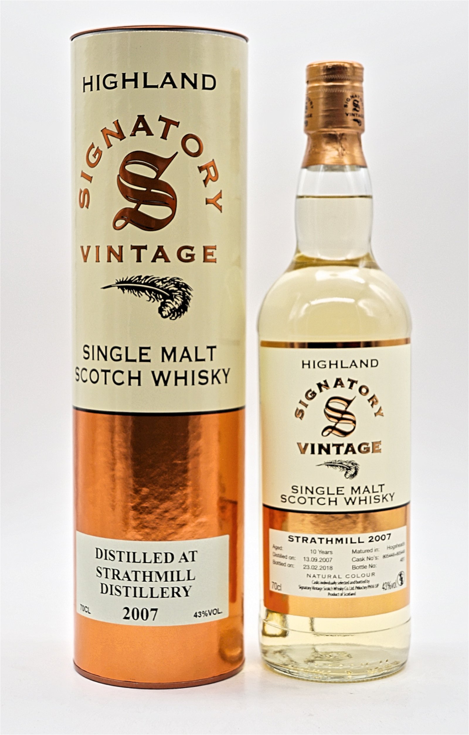 Signatory Vintage Single Malt Scotch Whisky Strathmill Distillery 2007/2018 Cask 805448+805449 481 Fl. 
