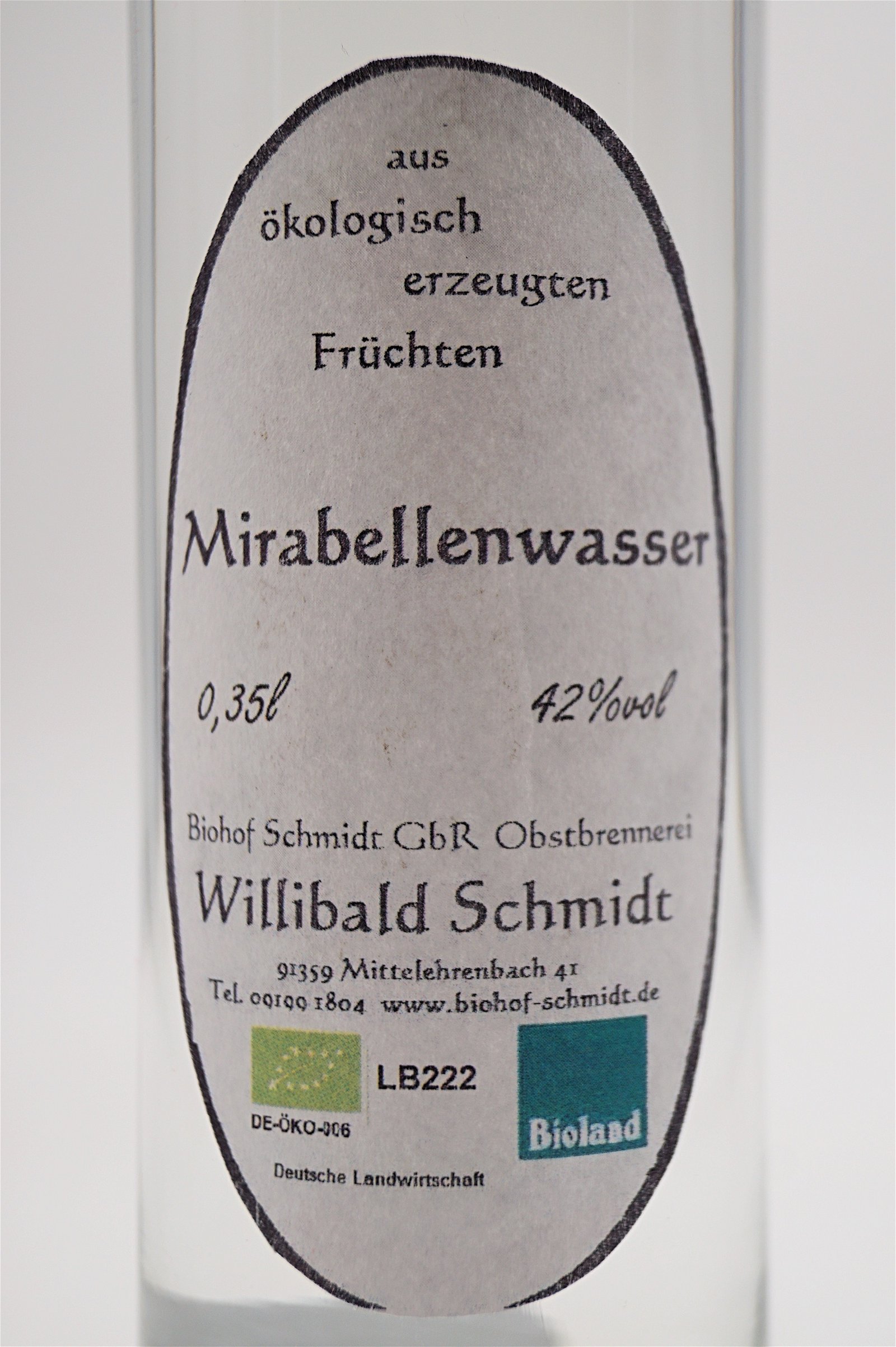 Obstbrennerei Biohof Schmidt Bio Mirabellenwasser