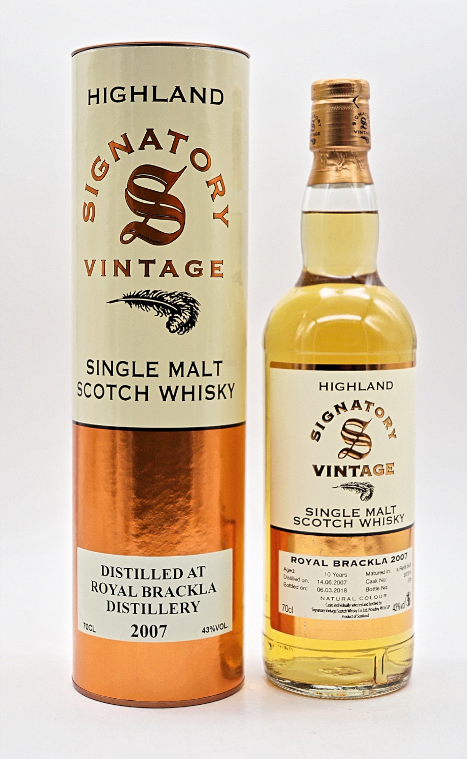 Signatory Vintage Single Malt Scotch Whisky Royal Brackla Distillery 2007/2018 Cask 307914 518 Fl. 