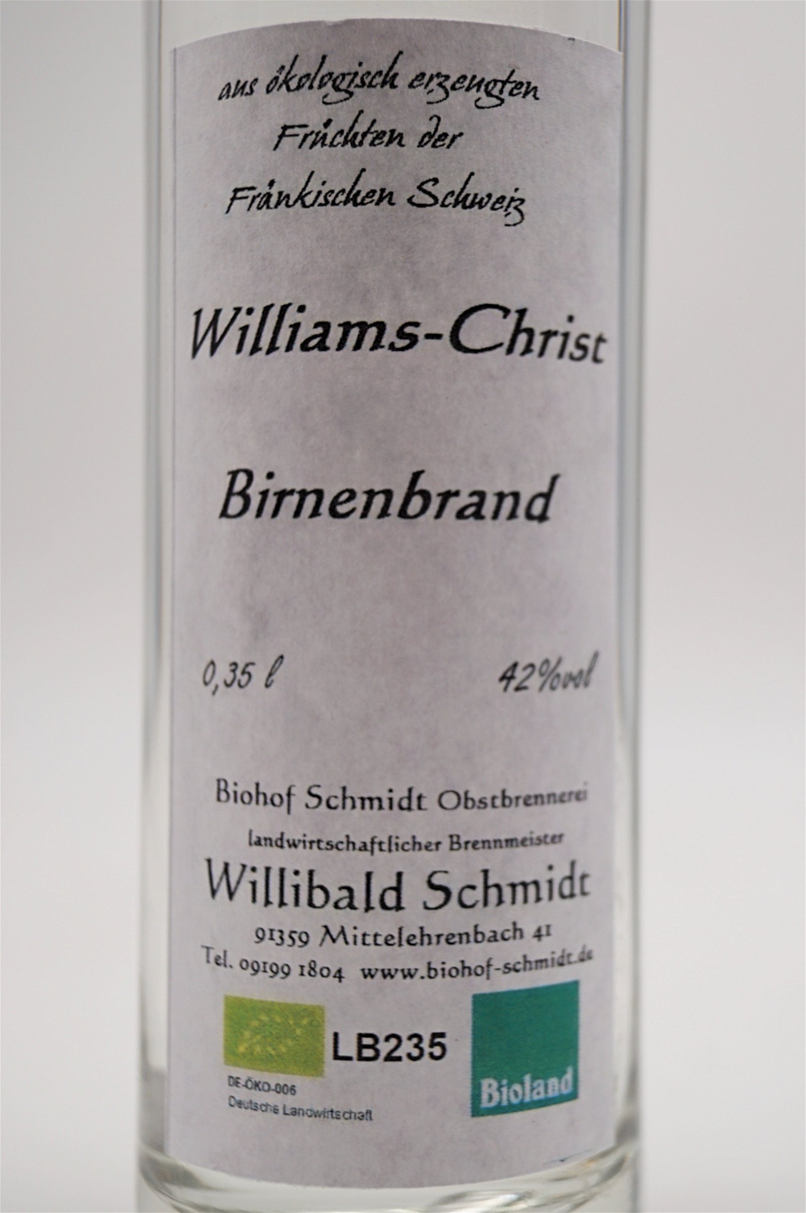 Obstbrennerei Biohof Schmidt Bio Williams-Christ Birnenbrand