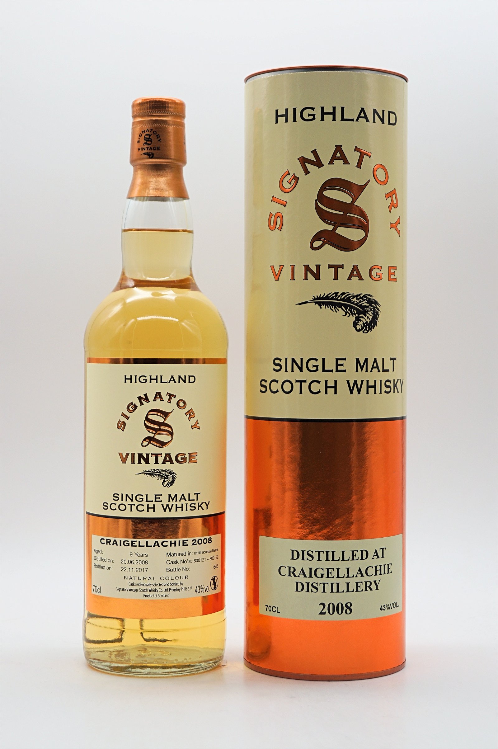 Signatory Vintage Single Malt Scotch Whisky Craigellachie Distillery 2008/2017 Cask 800121+800122 643 Fl. 