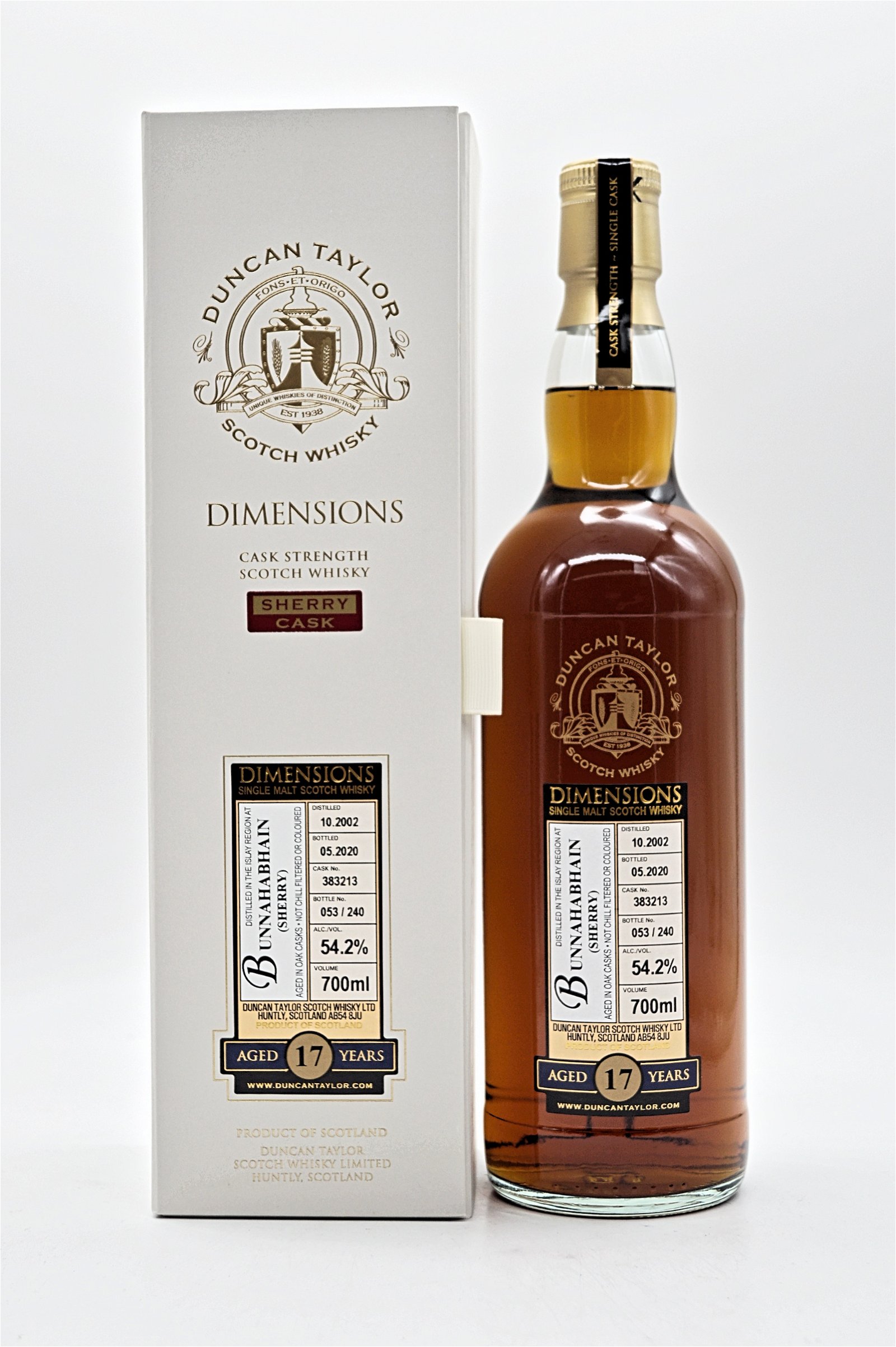 Duncan Taylor 17 Jahre Dimensions Bunnahabhain 2002/2020 Cask No. 383213 Sherry Cask Strength Single Malt Scotch Whisky