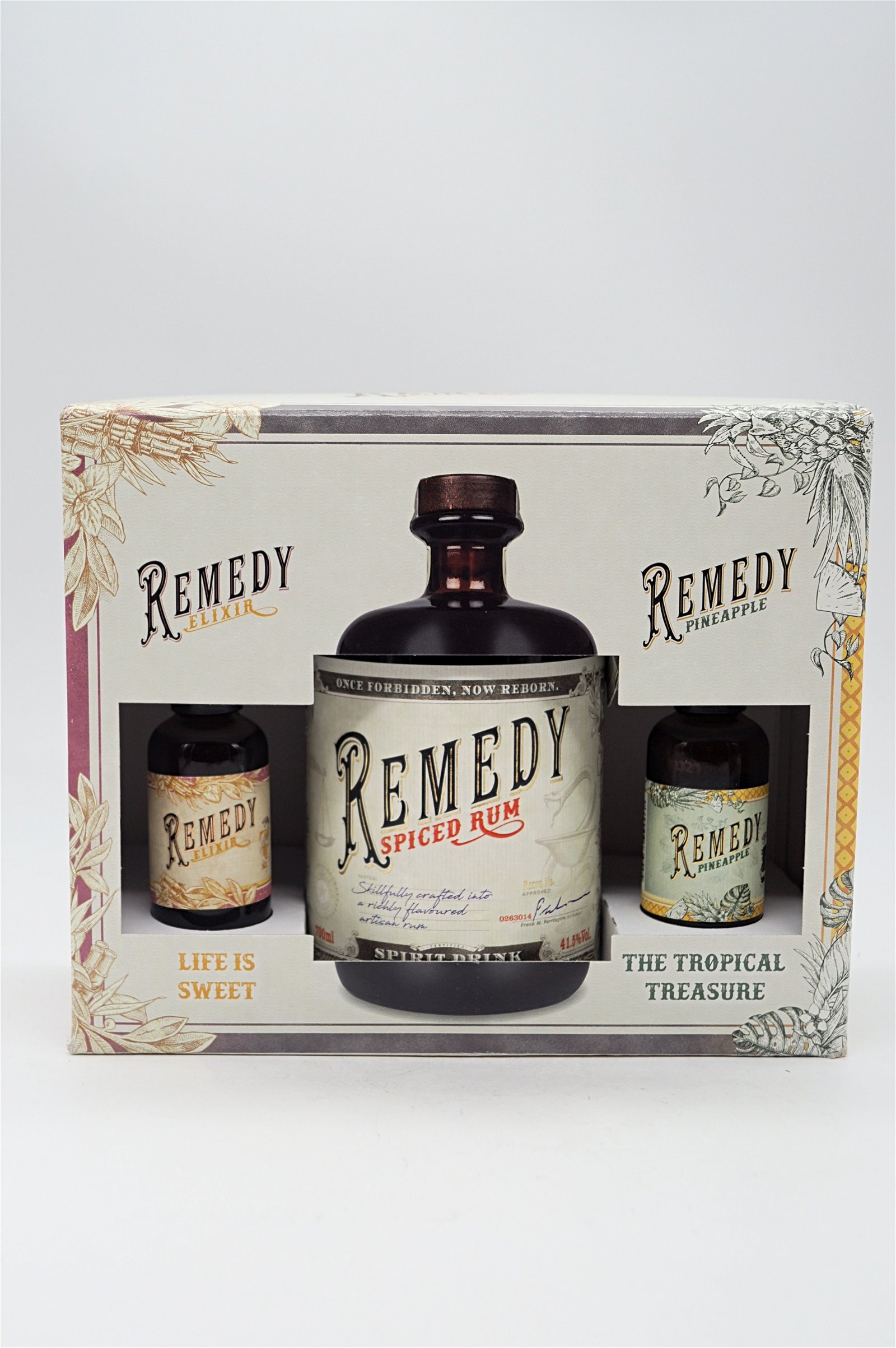 Remedy Spiced Rum Geschenkset mit  Miniatur Elixir u. Pineapple 50ml
