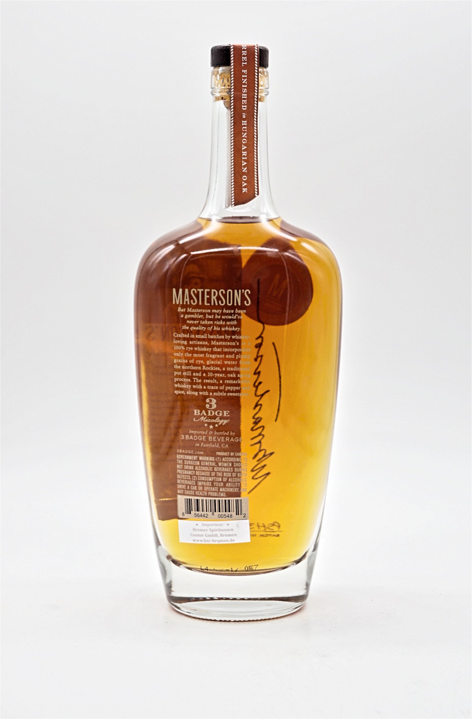 Mastersons 10 Jahre Hungarian Oak Straight Rye Whiskey 90 Proof