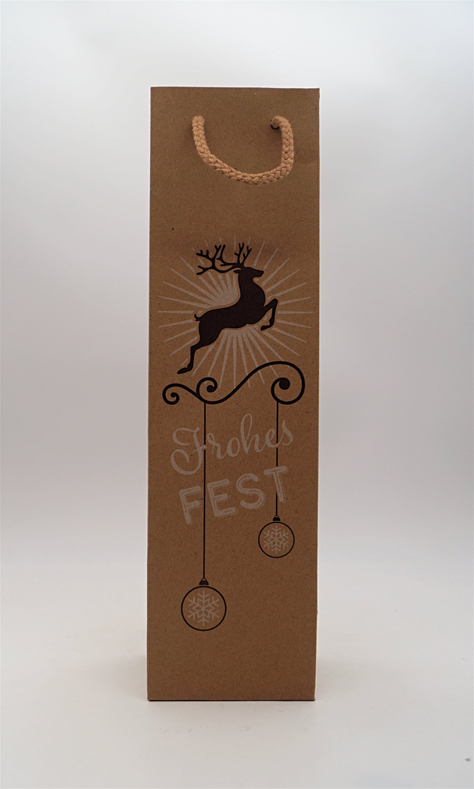 Der Schnapsstodl Weihnachtsgeschenktüte Braun bedruckt „Frohes Fest“
